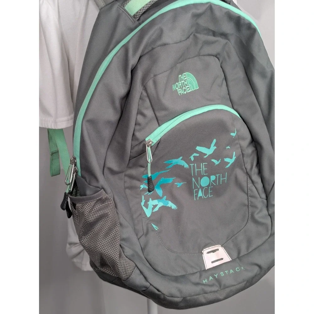 The North Face Haystack Backpack Gray Teal Laptop School Travel 21x15x6.5